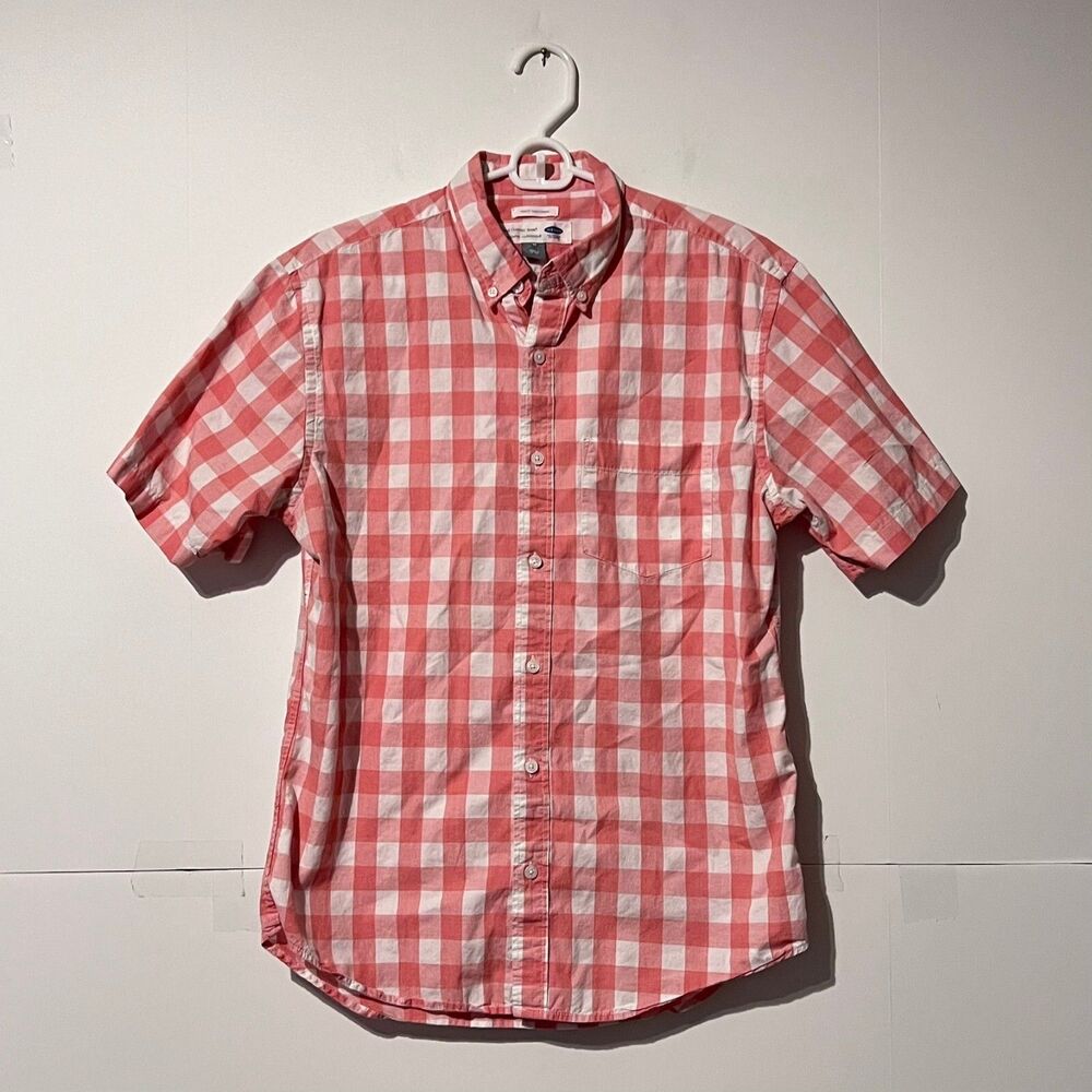 Old Navy Mens The Classic Shirt Size M Pink Check Slim Fit Short Sleeve